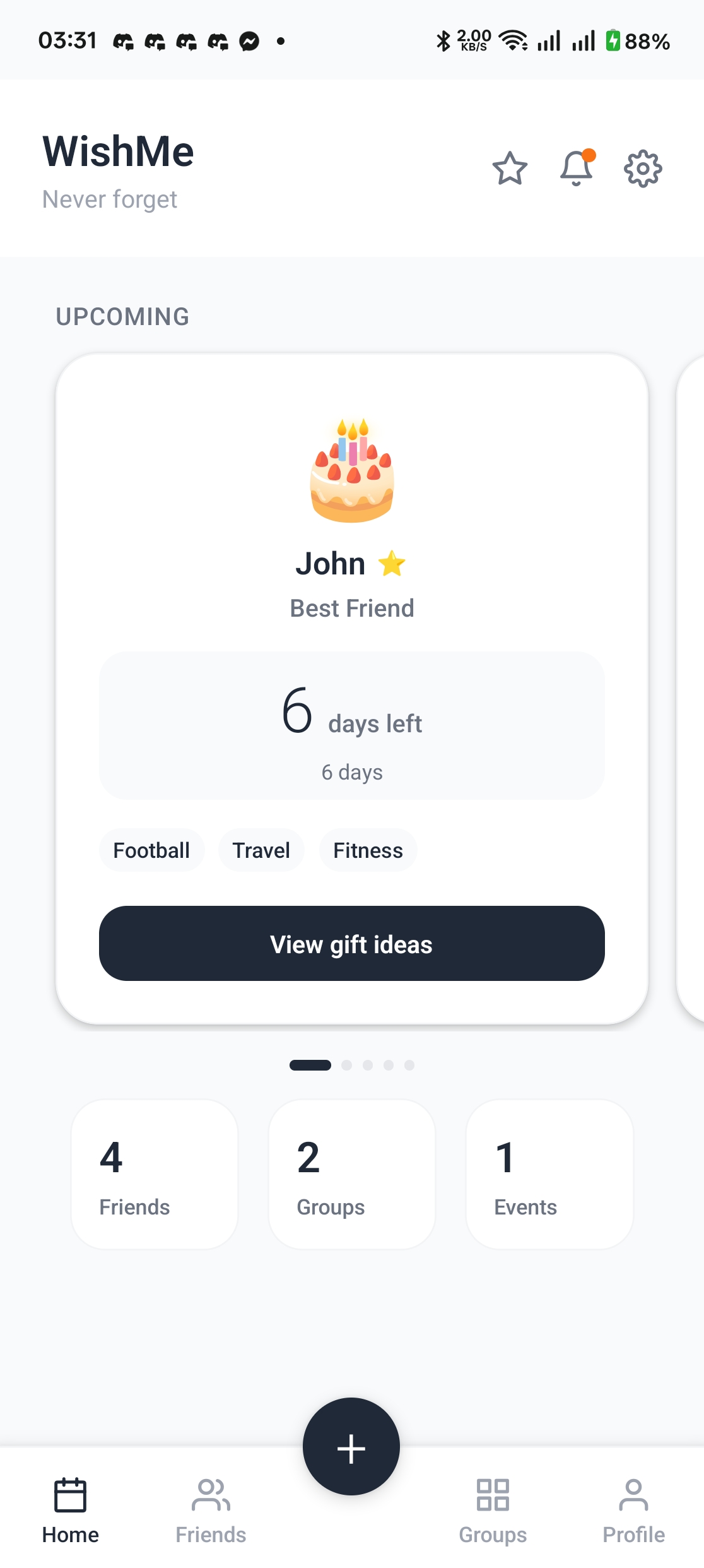 WishMe App Home Screen
